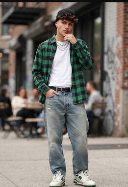 rag & bone Men's Fit 3 Buffalo Plaid Shirt Green Black Long Sleeve M XL NEW